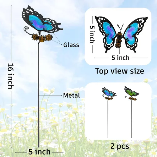 Miniatura 2 de Estacas de jardín de mariposas, kit de mariposa hecho de vidrio y metal, mariposas coloridas decoraciones de jardín pueden hacer que el jardín esté