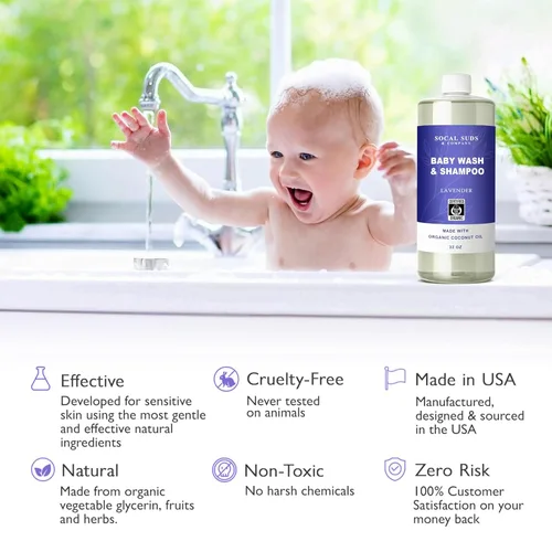 Miniatura 5 de SoCal Suds & Company Champú orgánico 2 en 1 para bebés y gel de baño de Castile Soap - Jabón de Castilla - Jabón corporal suave y champú para pieles