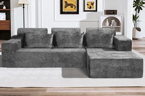 Miniatura 18 de HABUTWAY Sofá modular modular de 101 pulgadas con asiento profundo, moderno sofá convertible en forma de L, sofá tapizado con diván para sala