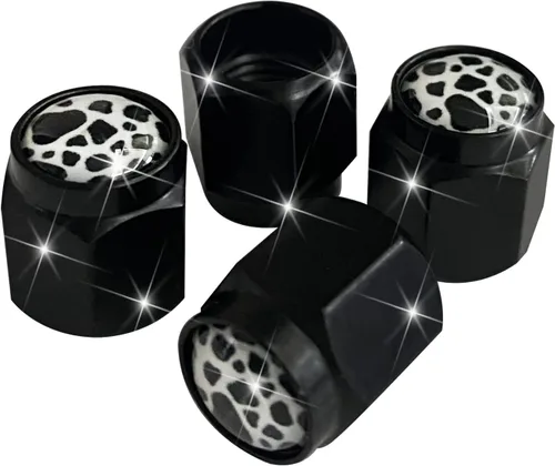 Cubiertas de Vástago de Válvula de Neumático con Estampado de Leopardo, 4 Piezas de Tapas de Válvula de Aire de Metal Negro, Tapas de Vástago de