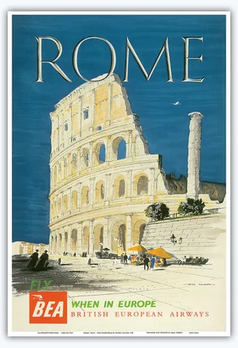 Miniatura 10 de Roma Italia – The Colisseum Flavian Anphitheatre – BEA (British European Airways) – Póster vintage de viaje de aerolínea por Hugh Casson 1955