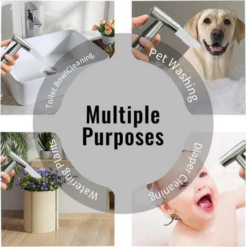 Miniatura 6 de Pulverizador de bidé de mano para inodoro, juego de rociadores de bidé de baño portátil de acero inoxidable con control de presión de agua, rociador
