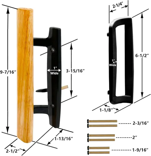 Miniatura 2 de Manija para puerta corrediza de vidrio de patio con cerradura de muesca de 45°, sin llave, mangos interiores de madera de roble y tirador exterior