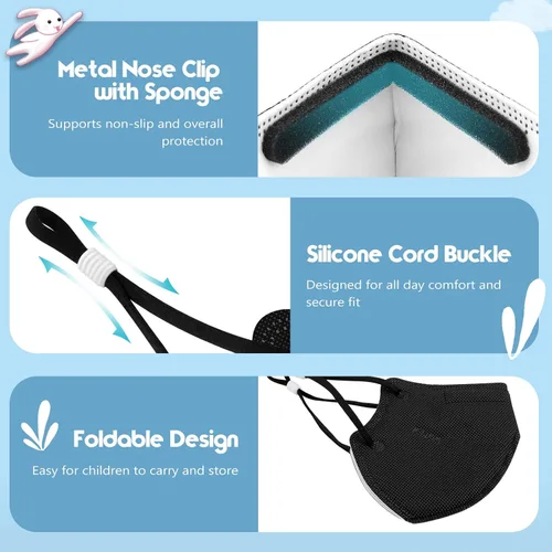 Miniatura 5 de WWDOLL Mascarillas KN95 para niños, paquete de 25 unidades, mascarillas KN95 transpirables de 5 capas para niños, color negro