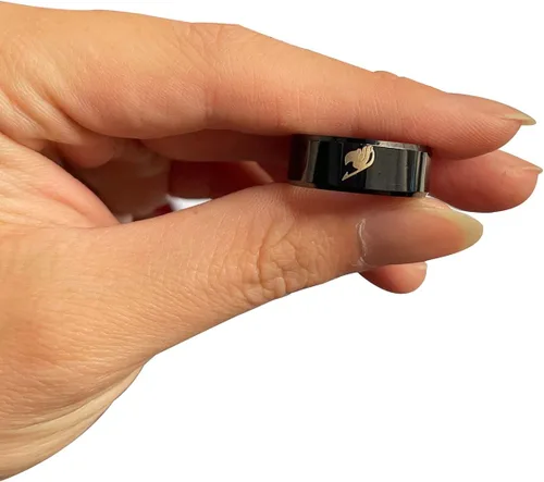 Miniatura 3 de Anillo para hombres y mujeres, anillos de cola de anime de hadas, 0.315 in de ancho, tamaño 6-12, cola grabada, anillo negro, regalo de fiesta