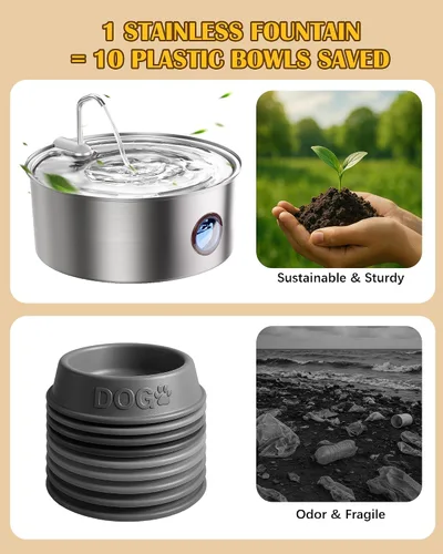 Miniatura 8 de Dog Water Fountain for Large Dogs- 270oz/8L Stainless Steel Dog Water Bowl Dispenser Automatic Pet Water Fountain with Ultra-Quiet Pump/Quadruple