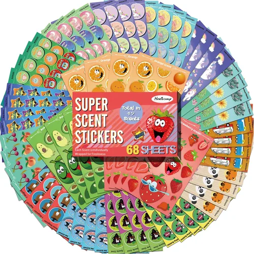 Miniatura 10 de HORIECHALY Calcomanías para rascar y oler, 65 hojas de calcomanías perfumadas, más de 720 calcomanías de animales aromáticas con 13 aromas