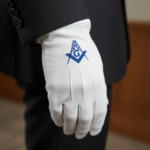 Miniatura 5 de Blue Square & Compass Masonic Embroidered Cotton Gloves - [White]