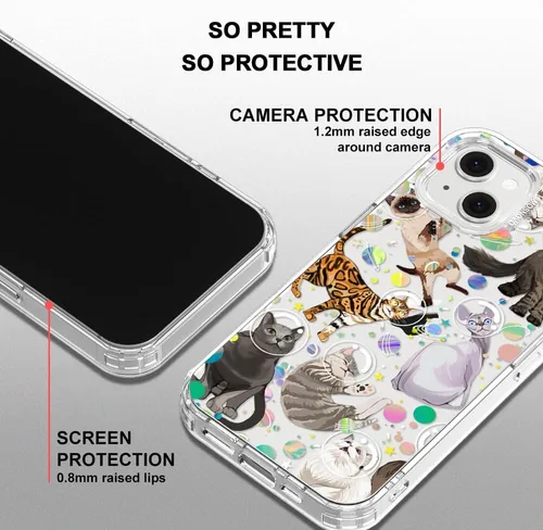 Miniatura 5 de MOSNOVO - Funda para iPhone 13/14, grado militar, probada en caídas de 6.6 pies, transparente con diseño de gato espacial Gato del espacio