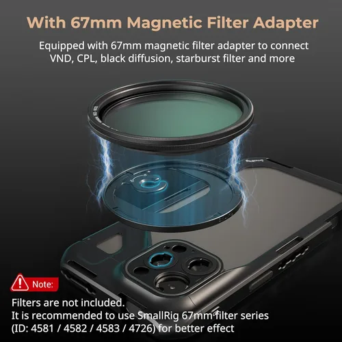 Miniatura 4 de SmallRig para iPhone 15 Pro Max Jaula para teléfono con adaptador de filtro de 67mm, diseño de liberación rápida mejorado para videografía/grabación