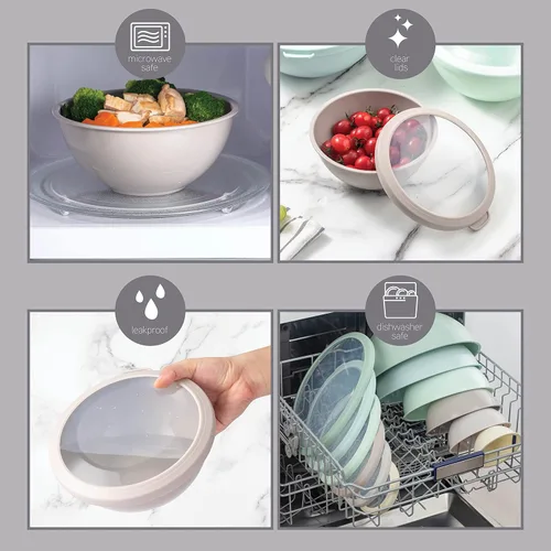 Miniatura 7 de COOK WITH COLOR - Tazones para mezclar anidables, juego de 12 tazones de plástico con tapas, aptos para microondas (menta degradada)