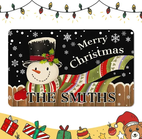 Miniatura 15 de Tapete personalizado de bienvenida de Navidad para entrada al aire libre con nombre, tapete de puerta de Navidad personalizado para Navidad, tapete