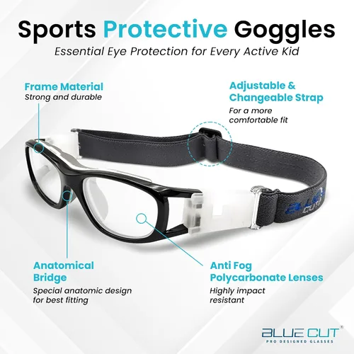 Miniatura 5 de BLUE CUT Gafas de baloncesto de seguridad para niños para deportes al aire libre, fútbol, fútbol, antiniebla, reemplazables a lentes recetadas