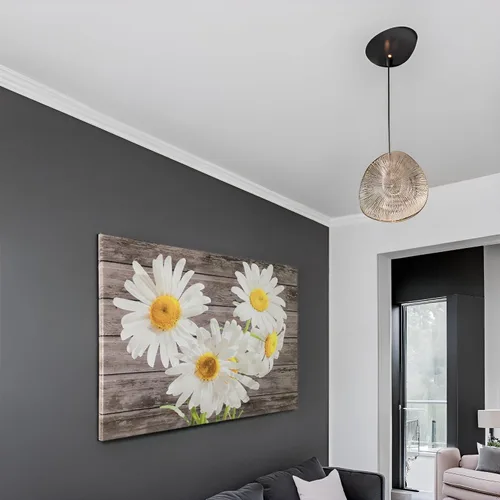 Miniatura 2 de TAOMI Arte de pared de margaritas con estampado de flores blancas para dormitorio, póster floral amarillo en escala de grises, imagen de grano