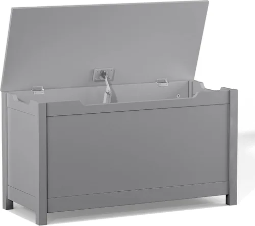 Miniatura 4 de Cofre de juguetes de madera, caja de juguetes para niños, muebles para sala de juegos, banco con tapa con bisagras de seguridad, organizador de Gris