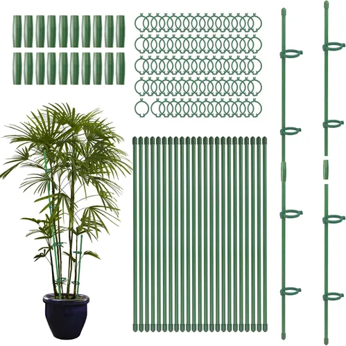 Miniatura 8 de 20 estacas de soporte para plantas, altura ajustable, para jardín, con 40 clips para plantas y 10 tubos de conexión para orquídeas, rosas, peonías