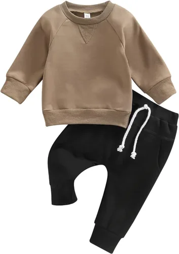 Miniatura 99 de Conjunto de 2 piezas de sudadera de manga larga con cuello redondo y pantalones casuales para bebés y niños pequeños