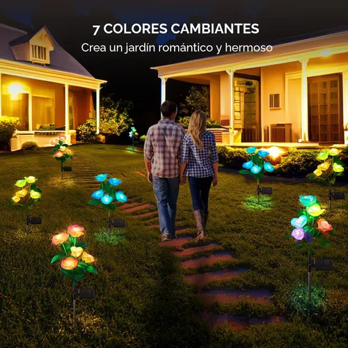 Miniatura 5 de Luces solares de jardín al aire libre, paquete de 4 luces solares al aire libre con 20 flores de rosa, luces solares impermeables de 7