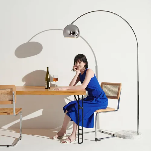 Miniatura 6 de Brightech Olivia Lámpara de pie – Lámpara de arco elegante con cabeza redondeada y base de mármol para sala de estar, lámpara de pie alta