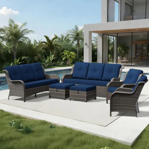 Miniatura 80 de Joyside Juego de sillas de mimbre para patio, juego de 3 piezas de mimbre para exteriores con 2 sillas reposabrazos y 1 mesa auxiliar para terraza