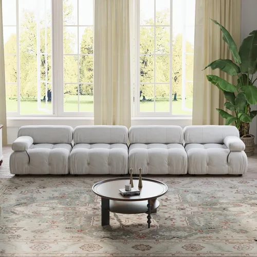 Miniatura 18 de WJShome Sofá modular modular de 103.95 pulgadas, sofá convertible de terciopelo de 3 plazas minimalista para sala de estar, sofá moderno y grande