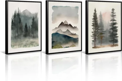 Miniatura 14 de Arte de pared de bosque brumoso, arte de pared de abeto, paisaje natural, lienzo, impresiones abstractas de bosques, pintura de granja, póster