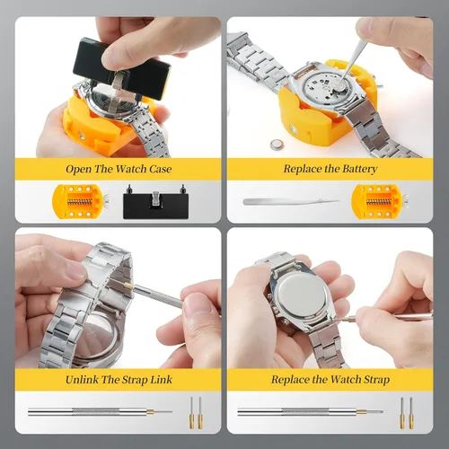 Miniatura 2 de Kit de herramientas de repuesto de batería de reloj, kit de reparación de Eventronic Watch con kit de herramientas de correa de reloj, herramienta