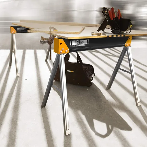 Miniatura 9 de ToughBuilt Mesa plegable para caballete/lugar de trabajo, capacidad de 1100 libras, construcción de acero resistente con asa de fácil transporte