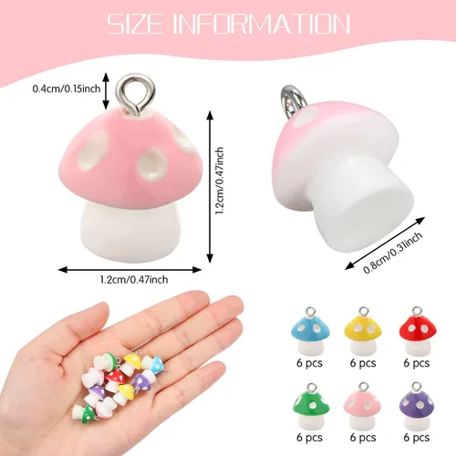Miniatura 3 de BENBO 36 dijes de hongo, mini resina en forma de hongo, joyería para encontrar dijes coloridos de hongos con caja para bricolaje, pulseras, aretes