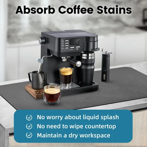 Miniatura 8 de PoYang Tapete de café extragrande de 31.5 x 17 pulgadas, accesorios de barra de café para encimera, tapete absorbente para secado de platos, Gris