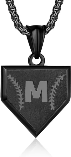 Miniatura 79 de Collar con inicial de la A a la Z para niños, de acero inoxidable, con dije de escudo de letra, cadena de 22 + 2 pulgadas, inspirador de béisbol