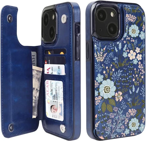 Miniatura 8 de uCOLOR Funda compatible con iPhone 15 de 6.1 pulgadas con ranura para tarjetero, función atril, doble cierre magnético y bloqueo RFID, funda de 6.1