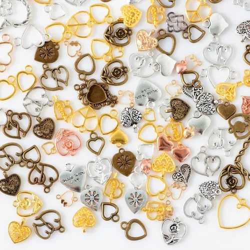 Miniatura 2 de stino 100 gramos de dijes de metal para hacer joyas, chapados en plata y oro, paquete a granel para pulseras, collares, manualidades Corazón Un