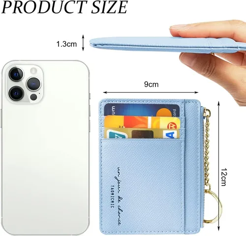Miniatura 82 de URAQT Cartera para tarjetas de crédito, cartera minimalista de cuero delgado con cremallera, mini protector de tarjeta de crédito, llavero bolsillo