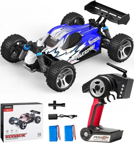 SIMREX Coche RC 4WD a escala 1:18 | Camión de control remoto todoterreno de alta velocidad de 40+MPH | Transmisión totalmente metálica y chasis de