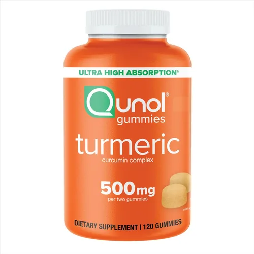 Qunol Gomitas de Cúrcuma, Gomitas con 500mg de Curcumina de Cúrcuma, Suplemento de Apoyo para las Articulaciones, Curcumina de Cúrcuma de Ultra Alta