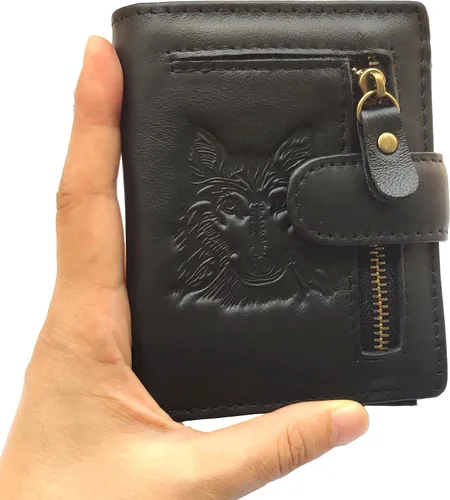 Miniatura 10 de Hombres Cool Eagle Wolf Caballo Totem Cuero Vaca Vertical Cartera Cremallera Multi-tarjeta Titular, Tótem de caballo, Minimalista