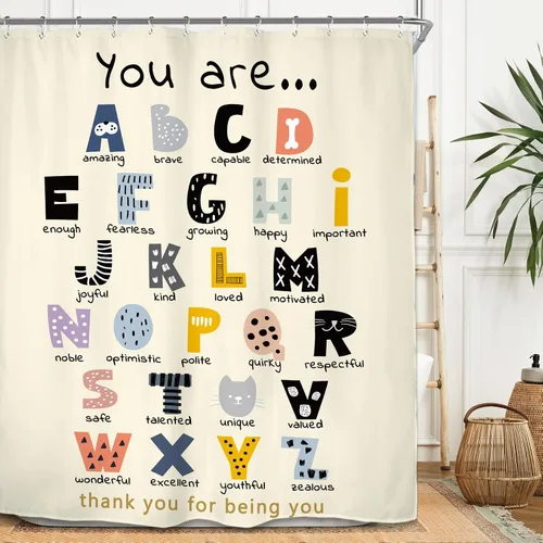 Miniatura 5 de Miyotaa ABC Frases Alfabéticas Juego de Cortina de Ducha 60Wx71H Pulgadas Frases Positivas Inspiradoras Motivacionales Estás Aprendiendo Cortina