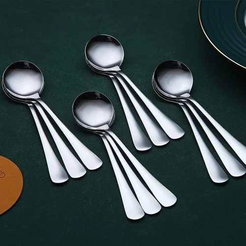 Miniatura 9 de Berglander - Juego de 4 cucharas de sopa negras de acero inoxidable chapado en titanio de 7.5 pulgadas, cucharas redondas brillantes, juego