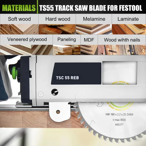 Miniatura 7 de 495377 491952 para sierra de pista festool 6.299 in (6 1/4"), 0.087 in, 0.787 in, 48T, ATB apto para festool TS 55, TSC 55, ATF 55 E, HK 55, HKC 55