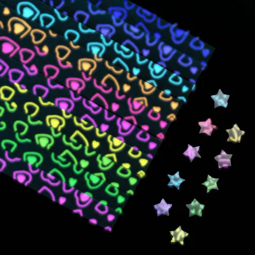 210 hojas de tiras de papel de origami de corazón luminoso, 10 colores para manualidades de Lucky Star, manualidades de bricolaje y enseñanza escolar