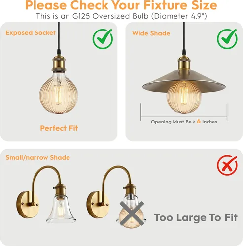 Miniatura 3 de Focos de luz, 4 W, regulables, decorativos, grandes, únicos, ámbar, globo, G125 Edison, bombillas LED con filamento de jaula de ardilla, base media