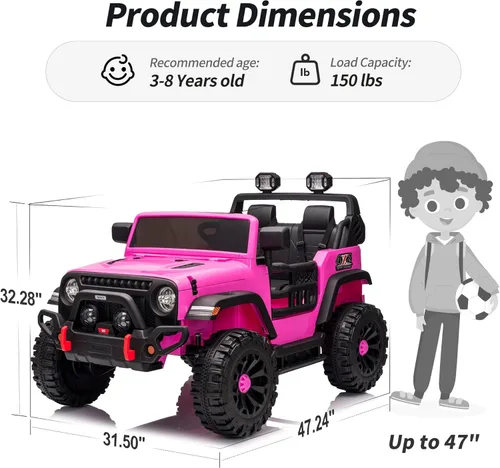 Miniatura 12 de Hikiddo - Camioneta eléctrica de 2 plazas, 12 V para niños mayores de 3 a 8 años, juguete con control remoto - Rosa intenso