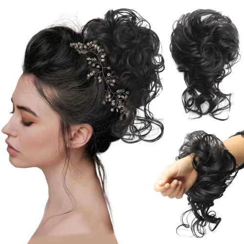 Miniatura 13 de Extensiones de cabello con moño desordenado, superlargas, estilo recogido, recogido, con banda elástica, para mujeres y niñas (12H24)