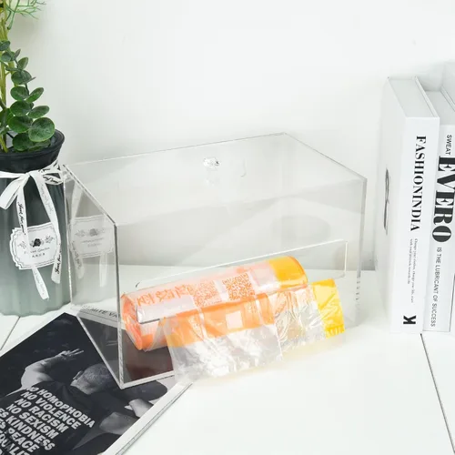 Miniatura 5 de Dispensador de soporte de bolsa de basura para basura, organizador de acrílico transparente para montaje en pared