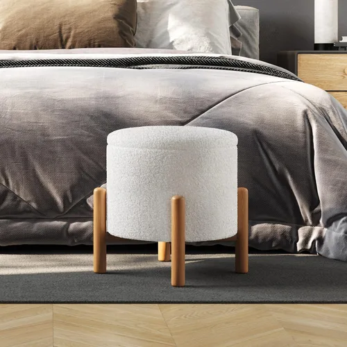 Miniatura 5 de Lavish Home - Puf otomano redondo de almacenamiento de sherpa con tapa extraíble, reposapiés de felpa y organizador oculto para espacios pequeños
