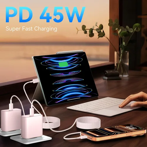 Miniatura 7 de Cargador para teléfono 17 16 Pro Max de carga rápida, bloque de carga USB C súper rápido de 45 W con cable de carga trenzado de nailon de 10 pies
