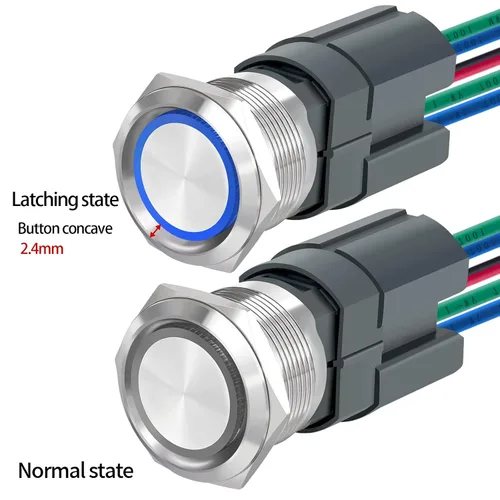 Miniatura 6 de Interruptor de botón de cierre de 15 amperios, 22 mm, 12 V CC, DPST, luz LED ojo de ángel, acero inoxidable 304, impermeable IP67 con enchufe