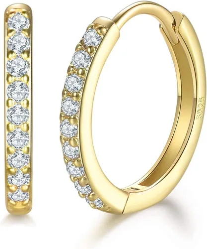 Miniatura 5 de Aretes pequeños en forma de círculo de plata de ley 925 con circonia cúbica, 3 pares de aros chapados en oro blanco de 14 quilates para piercing