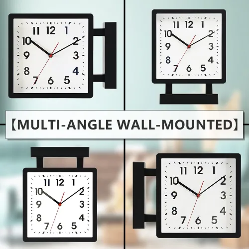 Miniatura 4 de BESTIME 66295A Reloj de pared de plástico de doble cara con marco negro. Reloj de estación clásico de diseño simple, estilo silencioso, elegante